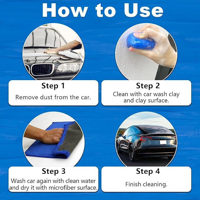 KUNAL 1 PCS Clay Towel Auto Detailing & 1 PCS Car Wash Clay, Microfiber 12in*12in Towel for Cleaning & Release of Paint Contaminants, Road Grime, Light Overspray, Debris