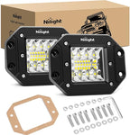 Nilight 2PCS 42W Flush Mount LED Light Pods Spot Flood Combo Backup Reverse Driving Headlamp Mount on Bumper Grille for 4x4 Offroad Truck SUV