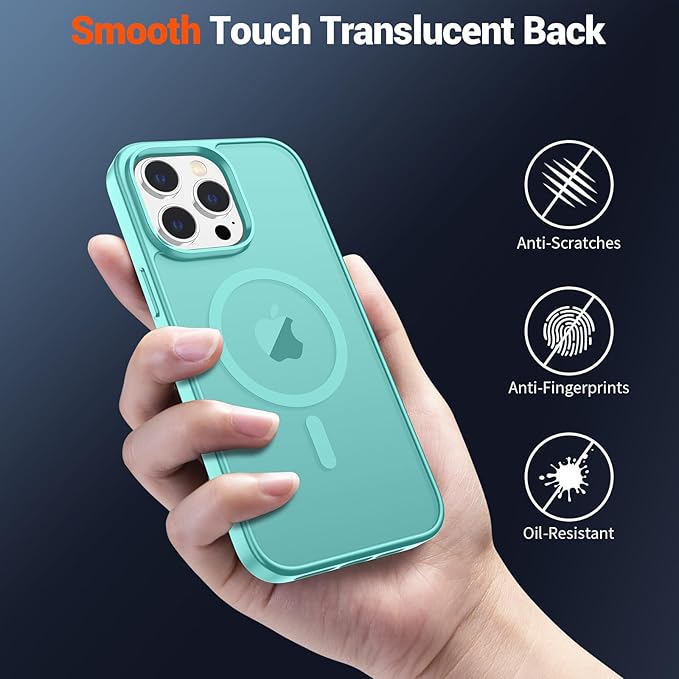 SUPFINE Magnetic for iPhone 12 Pro Max Case with Screen Protector (Compatible with MagSafe) (Military Grade Drop Protection) Translucent Matte Shockproof with Anti-Fingerprint Phone Case,Blue Green