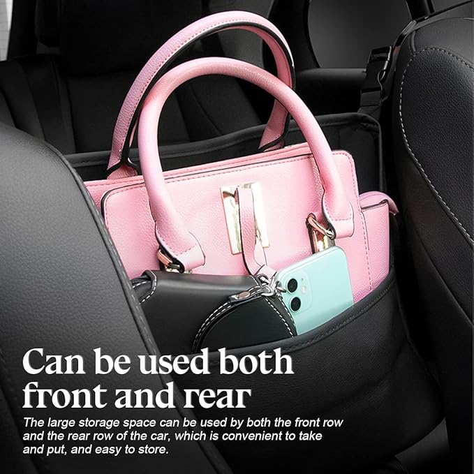 zipelo Car Handbag Holder Between Seats, PU Leather Multi-Pocket Large Capacity Purse Holder, Auto Net Bag Barrier of Backseat Pet Kids, Car Seat Organizers and Storage for Cargo Tissue Cup (Beige)