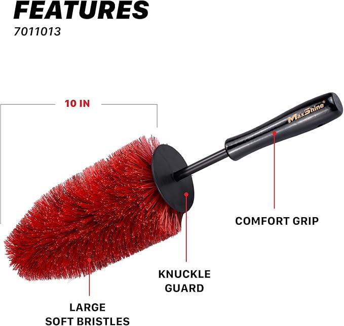 Maxshine Wheel & Rim Brush 10” – Large Soft Bristle PP Material with Comfort Grip & Knuckle Guard – Scratch-Free Wheel Cleaning Brush – Universal Car Detailing Tool for Rims & Tires