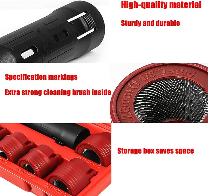 Wheel and Hub Stud Cleaning Tool Stud Cleaner Brush, 9-Piece Set Wheel Stud Cleaner, Automotive Wheel Stud Cleaner Tool Set for Removing Rust and Debris (Black)