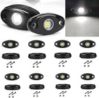 White Rock Light 12pods 6000k Pure White Led Rocks Lights kit Ip68 Waterproof 47inch Extension Wires for ATV Rv Utv SUV Offroad Pickup Trucks Golf Boat Cars Trailer Fender Underglow Lighting (White)