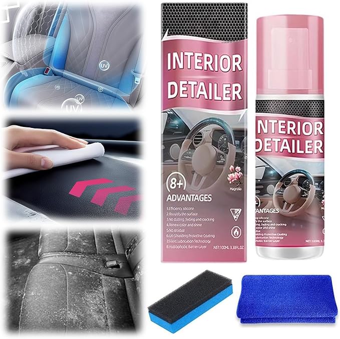 Polishing Cleaner Car Interior, 2026 Upgrade Car Interior Cleaner Spray, All Purpose Car Interior Detailer Cleaner for Dashboards, Seats, Leather, Plastic-2Pcs