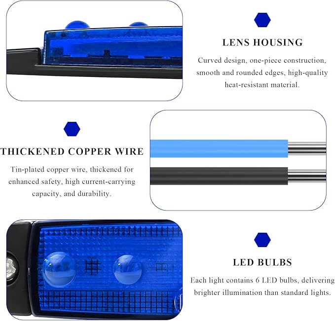 Sun Walker 8 PCS LED Rock Strip Lights, 3.77 Inch Waterproof 6 LED Car Side Marker Clearance Lamps, Wheel Fender Well Lighting Kits Exterior Underglows for Car Truck Trailer (Blue)