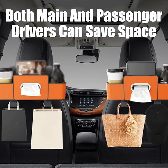 Car Organizers and Storage Box Behind Seat, Car Organizers and Storage Back Seat, With Multiple Pockets, Hanging Car Seat Storage Travel Essentials, Snacks, Bottles (Orange)