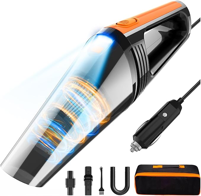 FRESMOL Car Vacuum, Portable Car Vacuum Cleaner High Power 8000Pa, Small 12V Handheld Vacuum with LED Light,16.4Ft Corded, Deep Detailing Cleaning Kit of Car Interior with Dry for Men/Women