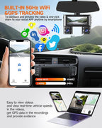 Dash Cam 360°, 4 Channel Camera for Cars Front and Rear Inside, 2K FHD Mini Dashcam, 5G WiFi, GPS, Free 64G Card, Voice Control, WDR, HDR, Night Vision, 24/7 Parking Mode(Upgraded Version V7PLUS)