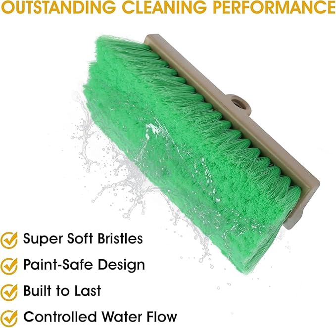 MICRO TEC 10" Truck Wash Brush Head - Soft Bristle Car Wash Brush, RV Boat Cleaning Brush, Bi-Level Auto Detailing Brush, Chemical Resistant Vehicle Wash Brush Head, Green - Pack of 1
