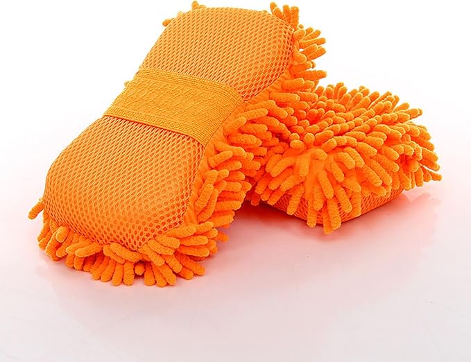 Car Wash Mitt,Microfiber Chenille Car Wash Mitt,Double-Sided lint-Free,Scratch Free,Cleaning Mitts for Truck, SUV, RV (Orange)
