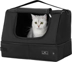 PETSFIT Portable Travel Cat Litter Box – Collapsible, 2-Layer Leak-Proof Washable Liner with Sturdy Support Frame, for Hotel/Car/Camping, Cat Travel Essentials for Kitty/Medium Cats Solid Black