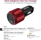 VELOGK Super Fast Type C Car Charger [73W Turbo], Fast Adaptive 55W 45W PPS/PD&QC3.0 USB C Car Adapter[Super Fast Charging 2.0]for Samsung S26/S25 Ultra/S24 Ultra/S23 Ultra/S22+/S21/S20, iPad Pro(Red)
