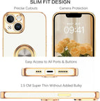 VENINGO iPhone 14 Case,Phone Cases for iPhone 14,Slim Fit Soft 360° Ring Holder Kickstand Magnetic Car Mount Supported Easy Clean Shockproof Protective Cover for Apple iPhone 14 6.1" 2022,White/Golden