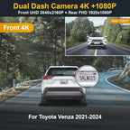 Fitcamx Front 4K+Rear 1080P Dash Cam Adapts for Toyota RAV4 2019-2021 (Model A/No Vent) & Prime Plug-in Hybrid, OEM Look, WiFi & APP, 2 Way HD Video, Loop Recording, G-Sensor, Easy to Set, 128GB Card