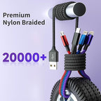 Dual IP 4 in 1 Multi Charging Cable [1Pack 5FT], Nylon Phone Charger USB Cable, Travel Charging Cords with IP/IP/Type C/Micro Port, Compatible with Most Cell Phones/Tablets and More