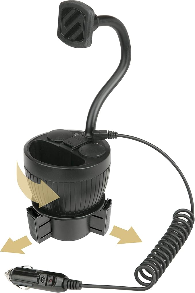 Scosche MAGPCUP MagicMount PowerHub Magnetic Car Cup Holder Phone Mount - Strong Magnet Car Mount for iPhone and Android - Secure Magnetic Cell Phone Holder - USB Charging Ports for Multiple Devices