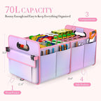 titiyiof Trunk Organizer For Suv&Sedan,Car Organizers & Storage, Waterproof Collapsible & Adjustable Straps,70L Sturdy Car Organization for Car Accessories,Tools,Sundries,2-3Compartment(Colorful Pink)