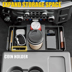 Front Center Seat Headrest Organizer Compatible with 2011-2026 Ford F150 F250 F350 F450 F550 F650 Cup Holder Coin Container Storage Box with Silicone Pads Accessories (Jump Seat Console Only)
