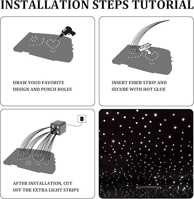 36W 4-Color RGBW Car Starlight Headliner Kit, 800pcs0.03in9.8ft, Twinkle & Sound Activate 4-Port Fiber Optic Light Engine with Bluetooth APP&Remote Control, Star Lights for Car and Home