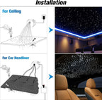 CHINLY Twinkle 300pcs 9.8ft (0.03in+0.04in+0.06in) Fiber Optic Lights Starlight Headliner kit,Music Mode Bluetooth APP Control Remote,RGBW Twinkle Star Lights for Star Headliner/Home Ceiling/Theater