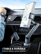 eSamcore Tablet Holder for Car, for iPad Stand Cup Holder Car Mount with 1.57" Depth Large Clamp 15" Height Adjustable Tab Mount Holder for 6"-12.9" Cell Phone iPhone Travel iPad Accessories