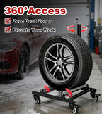 360° Rolling Wheel Detailing Stand with Wheels, Heavy Duty Steel Wheel Cleaning Stand for Tire, Rim Polishing, Ceramic Coating, Car & Motorcycle Wheel Roller Stand