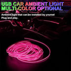 EL Wire LED Strip Lights, 10FT/3M USB Auto Neon Light Strip with Sewing Edge, Electroluminescent Car Ambient Lighting Kits with Fuse Protection, Car Decoration Accessories (Pink/10FT)