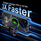 60W Type C Super Fast Samsung Car Charger for Galaxy S26/S25 Ultra/A17/Z Flip7/Fold7/A56/A16 iPhone 17 16e 16 Pro Max Pixel 10A, 4-Port USB C & USB A Car Phone Charger Adapter+4FT Type C Coiled Cable