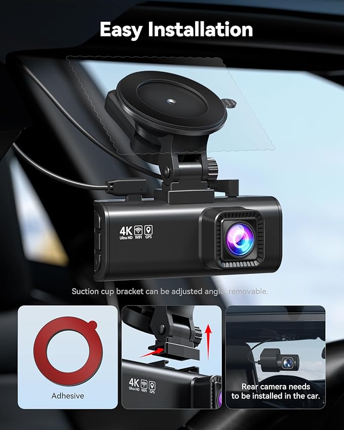 REDTIGER 4K Dash Cam Front Rear, STARVIS 2 Sensor, Free Card Included, 5.8GHz WiFi-20MB/s Fast Download, Dash Camera for Cars with GPS, WDR Night Vision, 170°Wide Angle, 24H Parking Mode(F7NP)