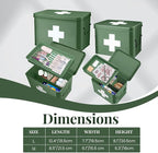 Flexzion Medicine Box, Home Pharmacy Box, 33 x 21 x 19 cm, Metal Medication Storage for Emergency, First Aid Cabinet, with Side Handles, Removable Tray & 5 Compartments, Green