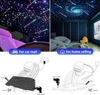 AMKI Updated 4Color Meteor Twinkle 36w Starlight Headliner Kits 1200pcs 0.03in 13.1ft, 240pcs RGB Meteor Shooting Star Cable, 2 in 1 Fiber Optic Light Box RGBW Sound Activated Mode for Car& Home Decor