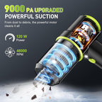 KMM Handheld Car Vacuum Cleaner, 9000PA Vacuum Cleaner & Air Duster, 120W High Power Vacuum Portable Cordless, Hand Held Vacuum Rechargeable with Multi-Nozzles & LED Light for Home, Car, Office