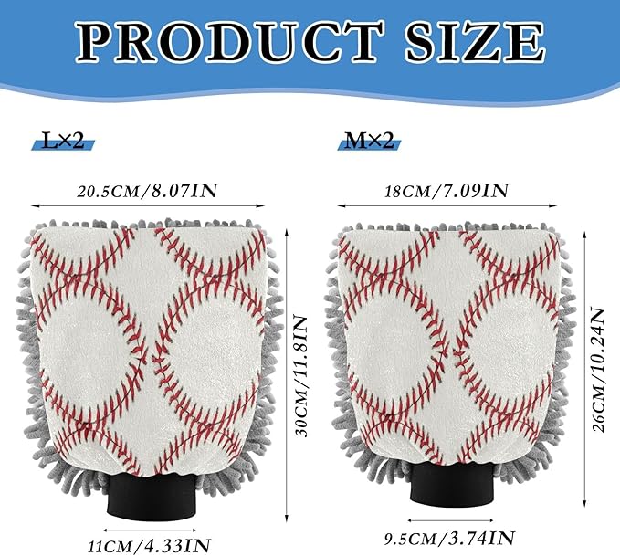 Qilmy Baseball Stitches Microfiber Chenille Car Wash Sponge Scratch Free Car Wash Mitt Absorbent Mitt Sponge for Trucks SUVs Car Washing Home Cleaning, Medium