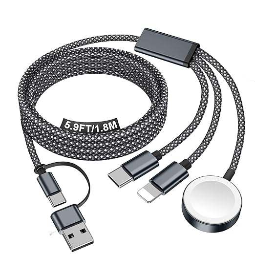 Travel Essentials for Apple Watch Charger,iPhone Charger,3 in 2 Type C/L/Magnetic Fast Charging Cable,Multi Charging Cable Portable Designed for iWatch Series,iPhone 17-11,Galaxy S26-S21,Car-6FT