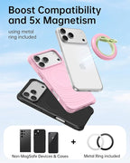 SYNCWIRE Magnetic Phone Ring Holder for MagSafe, 360° Rotation Dual Sided Magnet Grip Cell Phone Ring Stand Finger Kickstand Compatible with iPhone 17 16 15 14 13 12 Pro Max fits MagSafe