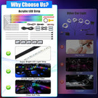 Dreamcolor Acrylic Interior Car LED Strip Light with Wireless APP, RGB 18 in 1 with 175 inches 600 LEDs Fiber Optic Car Ambient Lighting Kits, Music Sync Function Neon LED Strip for Car Accessories