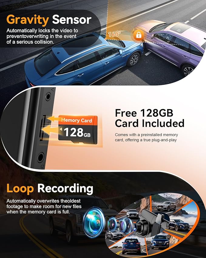 Rear View Mirror Camera,4 Channel Mirror Dash Cam Front and Rear Inside,12" Touch Screen Dash Cam, Backup Camera for Car, 7/24 Parking Monitor,Included Free 128GB SD Card
