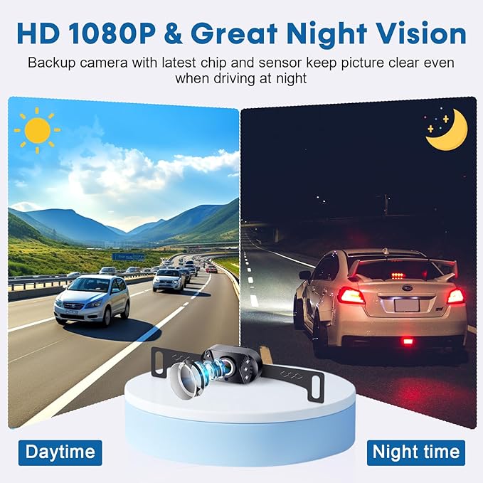 7-inch Backup Camera Ease-Setup for Cars: HD 1080P Touch Key Rear View Camera Real Time Image - Waterproof Reverse Camera for Van SUV Truck Y16
