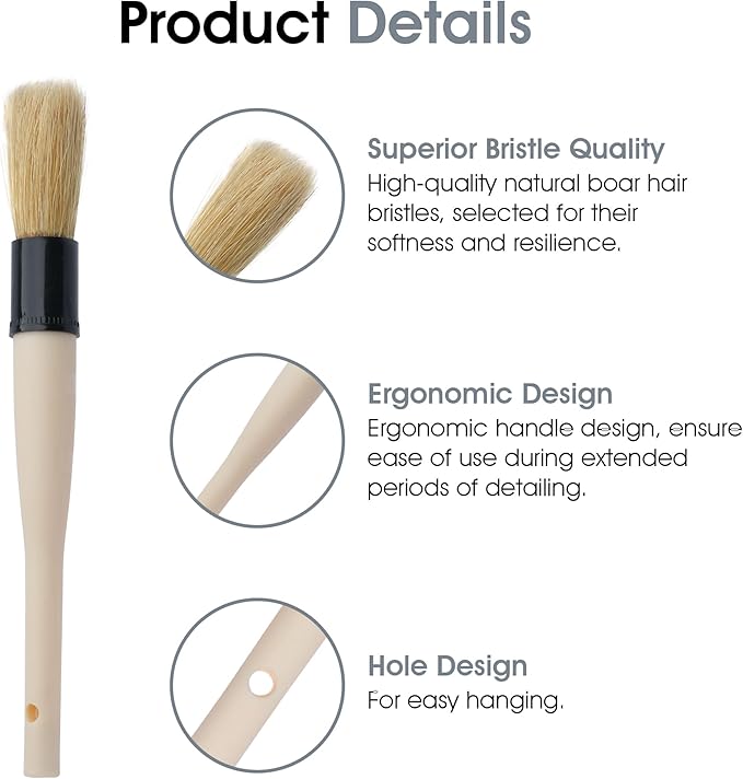 Nanoskin Boar Hair Vent and Dash Detailing Brushes, 3-Pack - Premium Quality, Gentle on Surfaces | Ideal for Auto Detailing Enthusiasts and Pros | Durable Cleaning Tool for Interior and Exterior Use