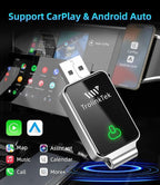 Mini Wireless Carplay Adapter for Apple iPhone, Converts Wired to Wireless Car Play Adapter, CarPlay Dongle Stick for Car(2015+), USB & Type-C Plug & Play for iPhone iOS 10+ Android 11+