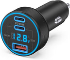 USB C Car Charger, 3-Port 130W Type C Super Fast Charging Car Phone Charger Adapter Accessories with Voltage Display Cigarette Lighter for iPhone 17/16/15/14/13/12, iPad, Galaxy S26/S25/S24, Android