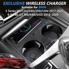 Wireless Car Charger for BMW 5 Series M5/535i/540i/550i/530e 2017-2022, for BMW 6 Series M6/640i/650i 2018-2020, 15W Qi Fast Charging Phone Charger Pad with QC3.0 USB Port for iPhone Galaxy