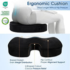 CloudBliss Lumbar Support Pillow & Seat Cushion Set for Office Chair, Desk Chair, Wheelchair & Car – Memory Foam Back Support, Ergonomic Chair Cushions, Sciatica Pain Relief, Home Essentials, Black