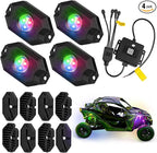 4 Pods RGB LED Rock Lights Kit, Underglow Multicolor Neon Light Pod with Bluetooth App Control, IP68 Waterproof High Brightness Dynamic Music Mode Wheel Well Light for Truck ATV UTV RZR SUV Golf Cart