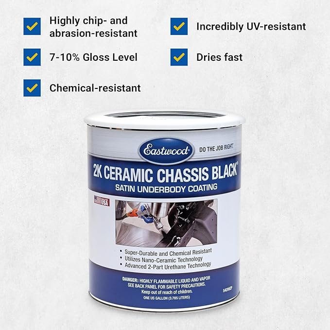 Eastwood 2K Ceramic Chassis Satin Under Coating Paint | Quality Chemical Resistant Nano Technology Black Undercoat Paint for Vehicles | Requires Slow/Medium Activator | 1 Gallon