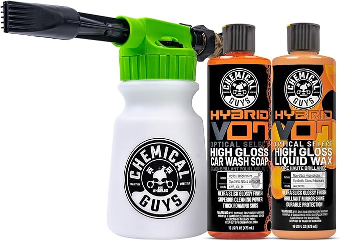 Chemical Guys TORQ Foam Blaster Wash & Wax Kit with Hybrid V7 Car Wash Soap and Hybrid V7 High Gloss Liquid Car Wax (3 Items, 32 Fl oz)
