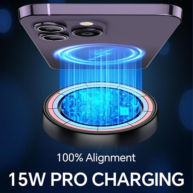 Coolpow for MagSafe Car Mount Charger【Ultra Magnet】 Magnetic Phone Holders for Your Car Charger【Windshield+Vent+Dash】 Magnetic Wireless Car Phone Holder Charger Car Mount for iPhone 17 (Purple)