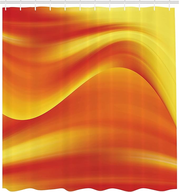 Ambesonne Orange Shower Curtain, Digital Waves with Different Tones with Motion Effect Smooth Hot Lines Art Print, Cloth Fabric Bathroom Decor Set with Hooks, 69" W x 75" L, Burnt Orange