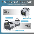 SugarFox 95L Car Trunk Organizer & Storage With 26L Ice Pack, Waterproof Foldable | Trunk Organizers for SUVs & Cars, Car Storage Organizer, Great Gift for Drivers (Gray-M004)