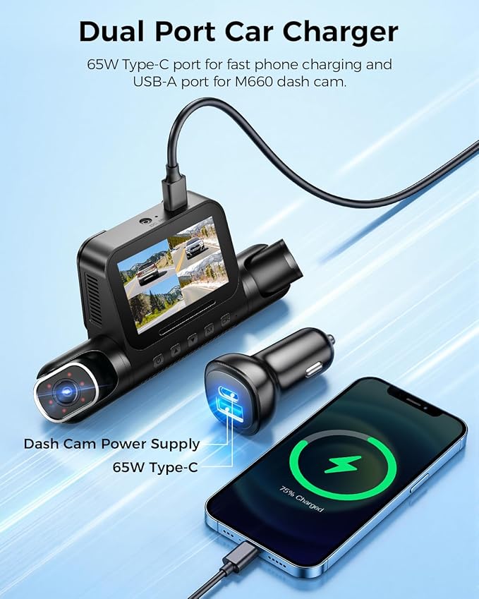 AZDOME 360° 4 Channel Dash Cam Front and Rear Inside, Built-in 128GB eMMC, 2K+1080P*3 Dashcam, Left Right, Voice Control, 5G WiFi Dash Camera for Cars with 4 Adjustable Lenses, IR Night Vision, M660